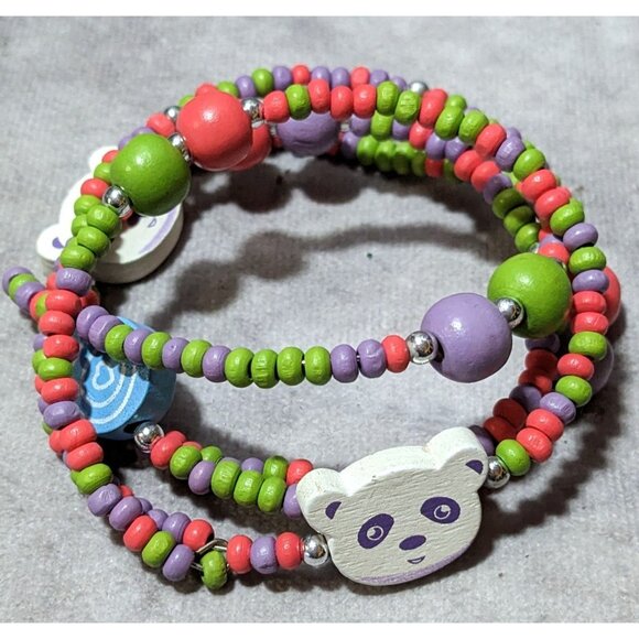 Candycore Rainbow Panda Beaded Coil Bracelet - Picture 4 of 6